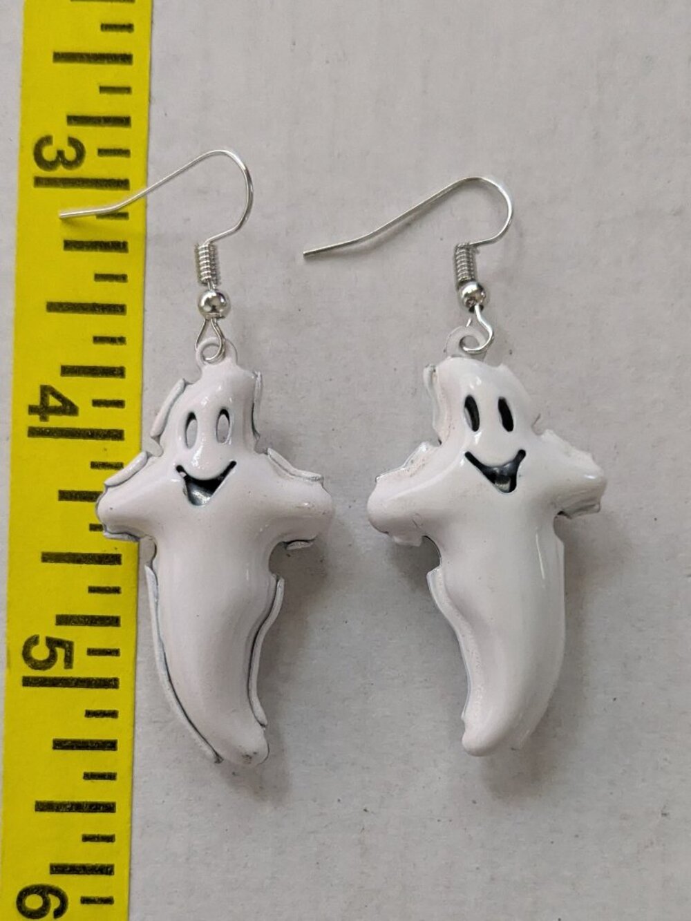 Metal Enamel Smiley Halloween Puffy Ghosts Dangle Drop Pierced Earrings